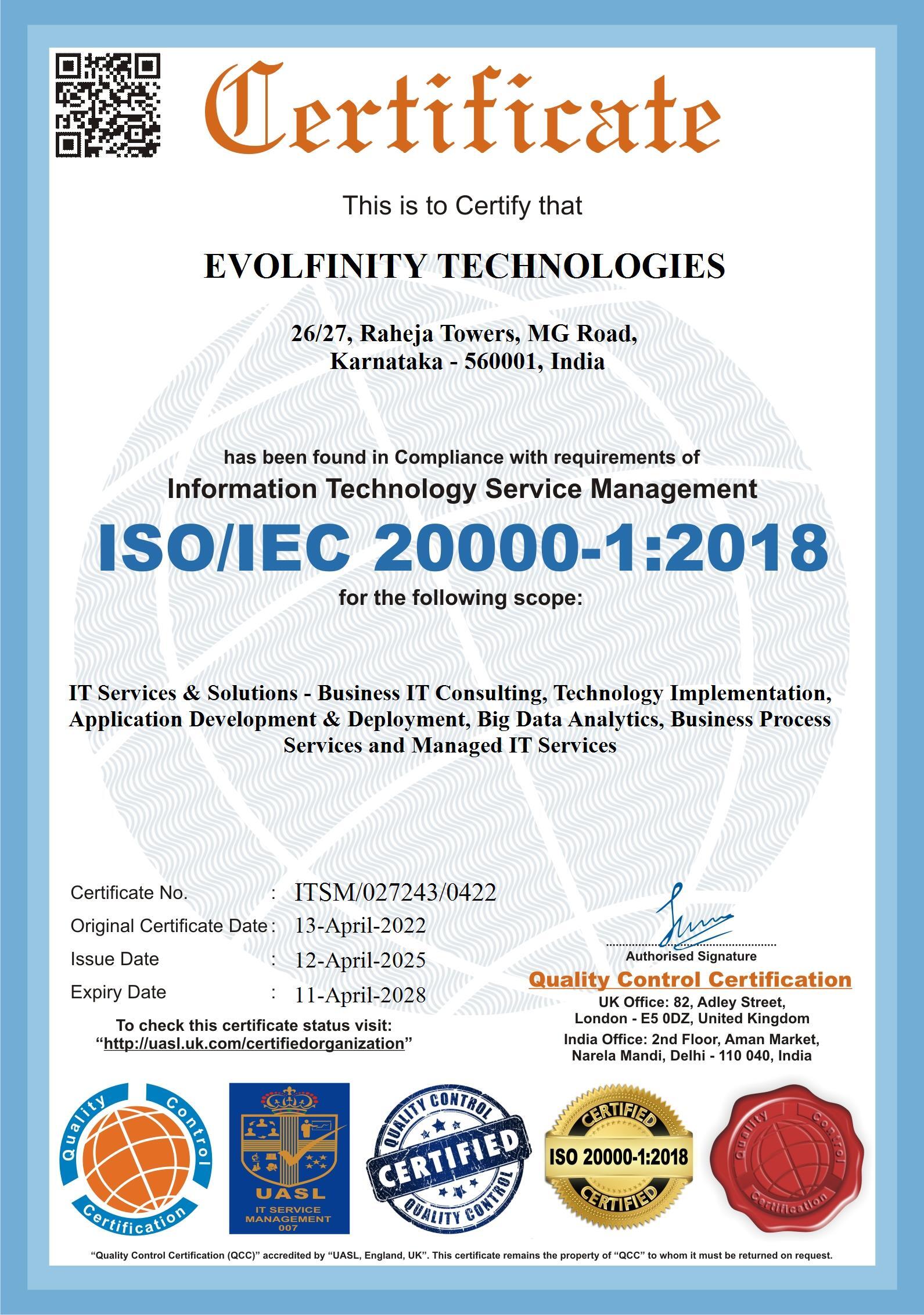 ISO 20000-1:2018 Information Technology Service Management Certification