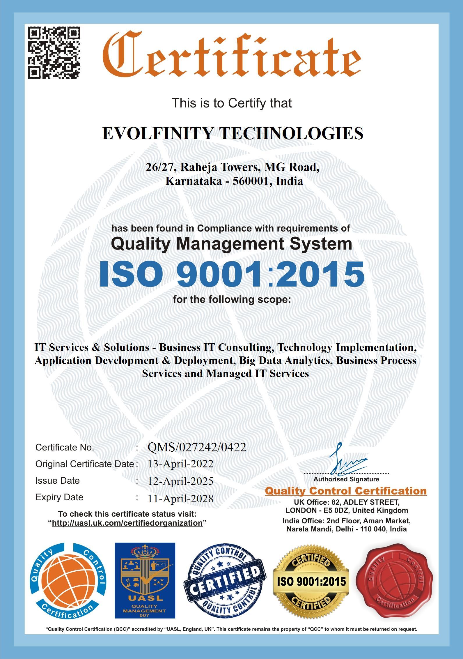 ISO 9001:2015 Quality Management System Certification
